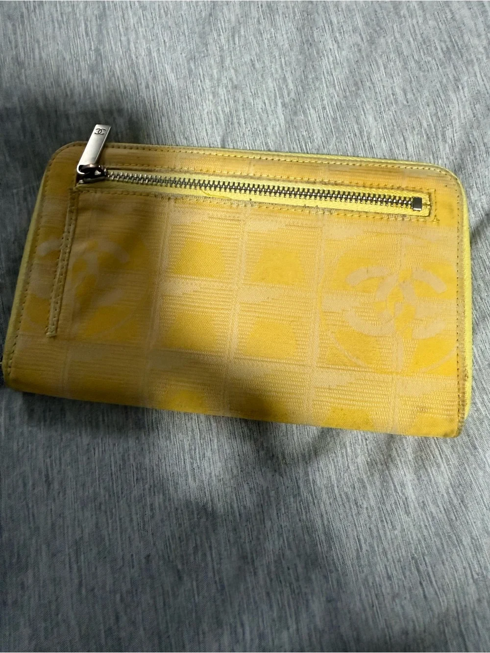 CHANEL Yellow Quilted Zip Around Wallet
